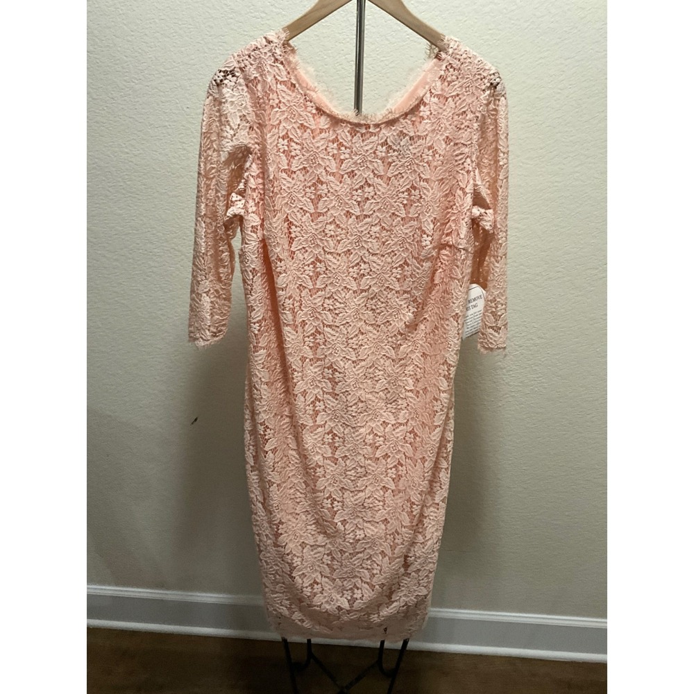 Roamans 16W Pink Lace Sheath Dress 3/4 Sleeve Occasion Party Evening